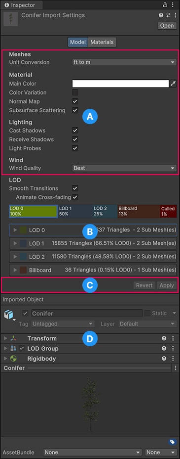 〜Unity Graphics Model SpeedTree モデルタブ〜